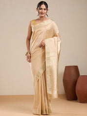 Vervee Couture Gold Silk Blend Saree with Zari Border and Semi Stitched Blouse | EKA