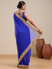 Vervee Couture Blue Poly Georgette Saree with Zari Border and Semi Stitched Blouse | EKA