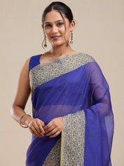Vervee Couture Blue Woven Silk Blend Saree with Zari Border and Semi Stitched Blouse | EKA