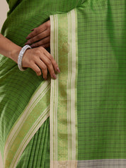 Vervee Couture Green Silk Blend Saree with Zari Border and Semi Stitched Blouse | EKA