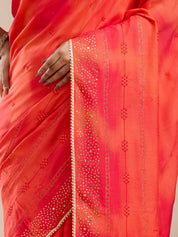 Vervee Couture Orange Poly Georgette Saree with Sequinned Border and Semi Stitched Blouse | EKA