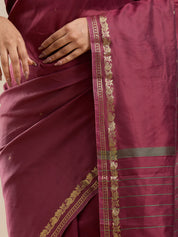 Vervee Couture Maroon Silk Blend Saree with Zari Border and Semi Stitched Blouse | EKA