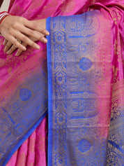 Vervee Couture Pink Blue Woven Silk Blend Saree with Zari Border | EKA