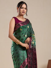Vervee Couture Green Banarasi Silk Blend Saree with Zari Border and Semi Stitched Blouse | EKA