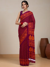 Vervee Couture Magenta Orange Printed Poly Georgette Saree | EKA