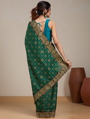 Vervee Couture Green Silk Blend Saree with Woven Zari Design | EKA