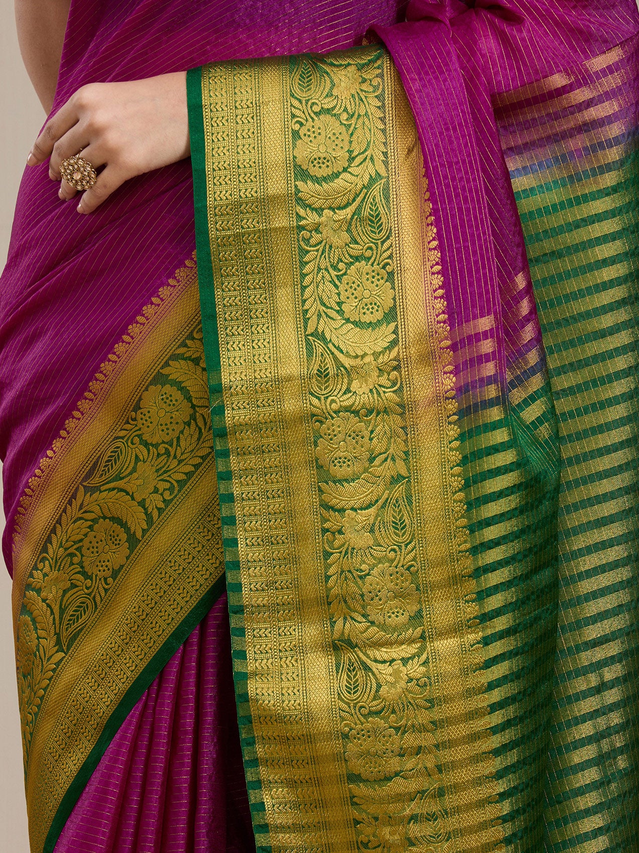 Vervee Couture Plum Green Woven Silk Blend Saree | EKA