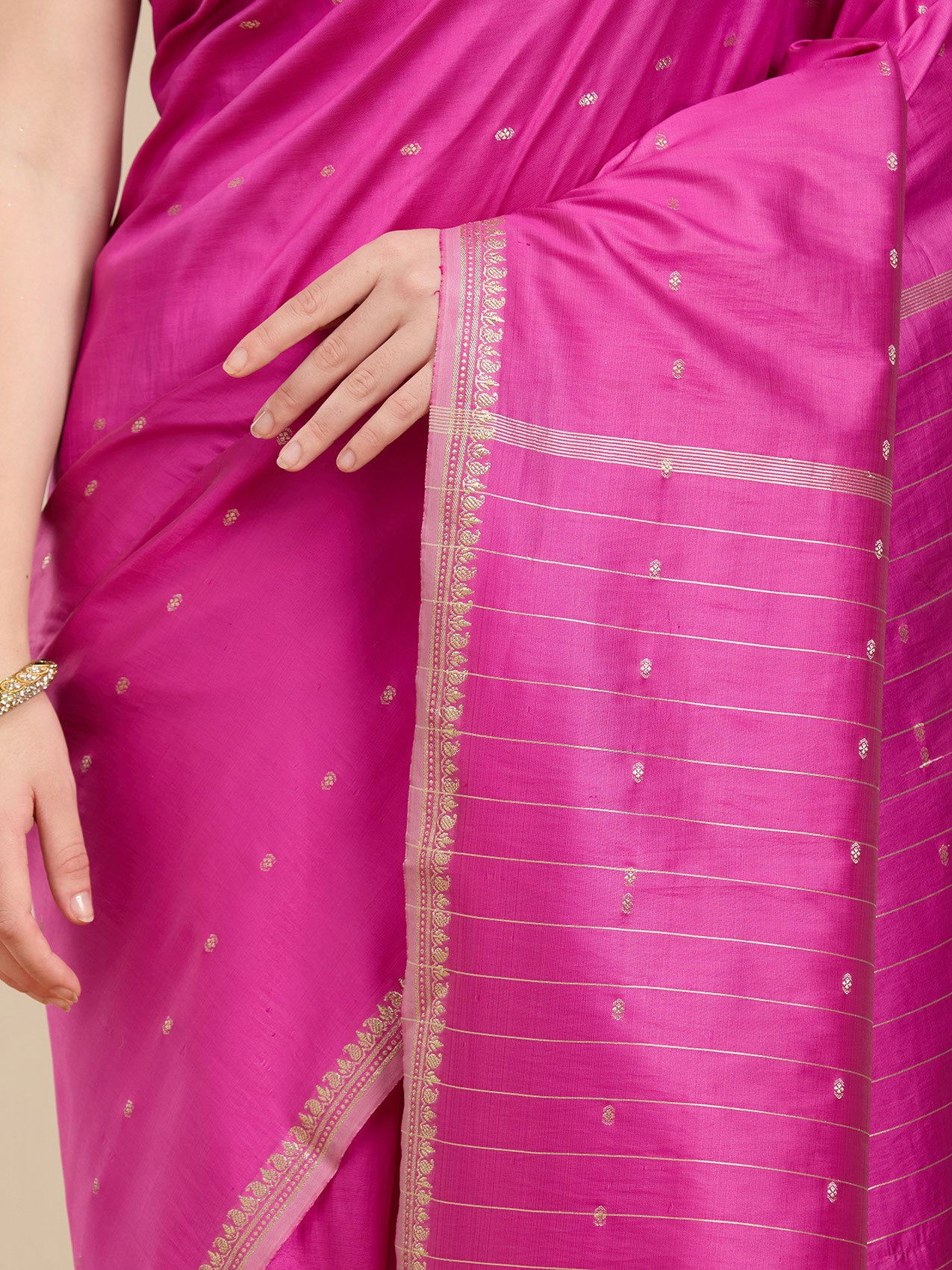 Vervee Couture Pink Silk Blend Saree with Zari Border | EKA