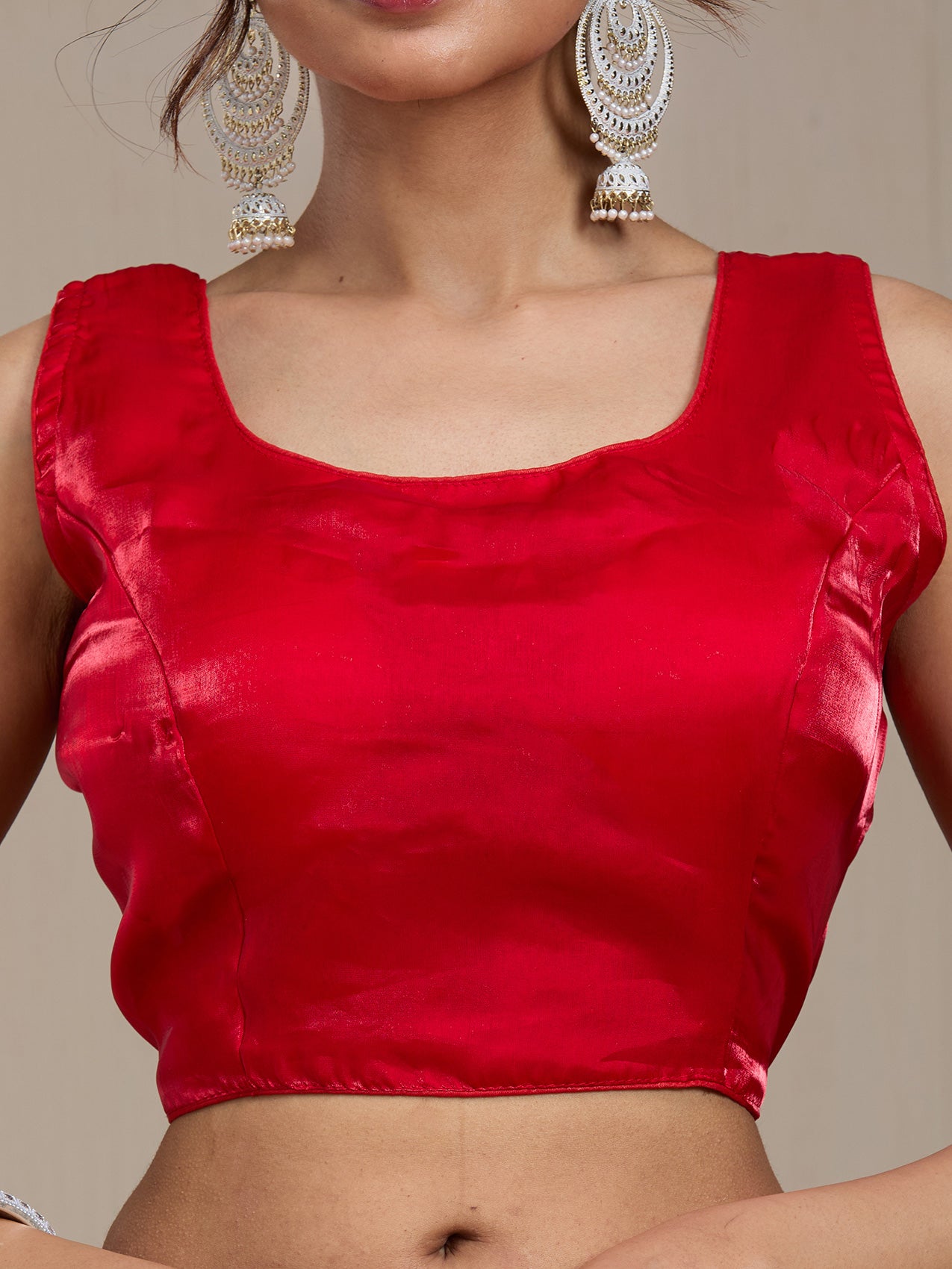 Vervee Couture Red Silk Blend Saree with Printed Border and Semi Stitched Blouse | EKA