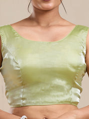 Vervee Couture Green Poly Georgette Saree with Lace Border and Semi Stitched Blouse | EKA