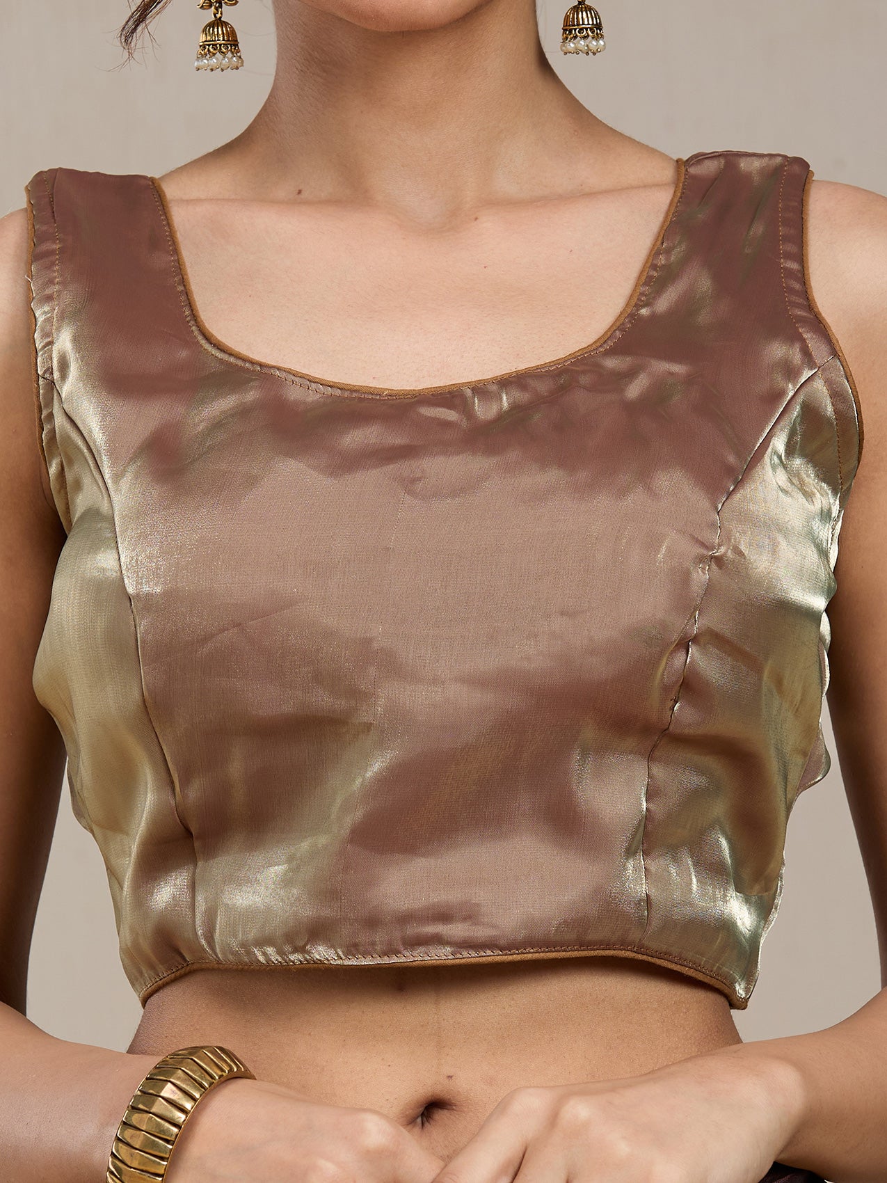 Vervee Couture Coffee Brown Gold Printed Silk Blend Saree with Semi Stitched Blouse | EKA