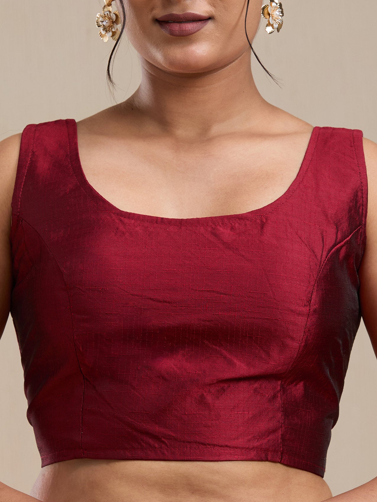 Vervee Couture Red Silk Blend Zari Saree with Semi Stitched Blouse | EKA