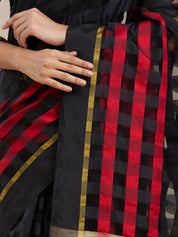 Vervee Couture Black Red Checked Silk Blend Saree | EKA