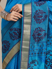 Vervee Couture Blue Gold Woven Silk Blend Saree | EKA