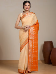 Vervee Couture Cream Orange Woven Silk Blend Saree | EKA