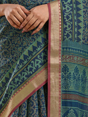 Vervee Couture Green Blue Woven Silk Blend Saree with Zari Border | EKA