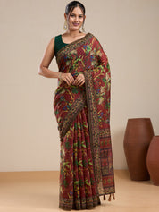 Vervee Couture Maroon Floral Silk Blend Saree with Decorative Border | EKA