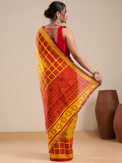 Vervee Couture Yellow Red Printed Poly Georgette Saree | EKA