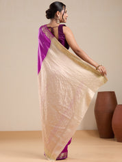 Vervee Couture Purple Silk Blend Saree with Zari Border and Semi Stitched Blouse | EKA