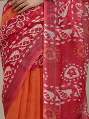 Vervee Couture Red Silk Blend Saree with Printed Border and Semi Stitched Blouse | EKA