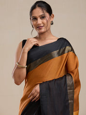 Vervee Couture Mustard Silk Blend Saree with Zari Border and Semi Stitched Blouse | EKA