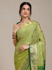 Vervee Couture Green Woven Silk Blend Saree with Zari Border | EKA