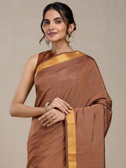 Vervee Couture Brown Silk Blend Saree with Zari Border | EKA