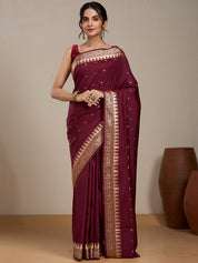 Vervee Couture Dark Maroon Gold Printed Silk Blend Saree | EKA