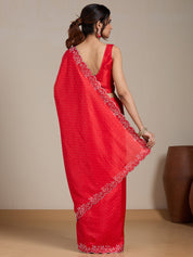Vervee Couture Red Poly Georgette Embellished Saree | EKA