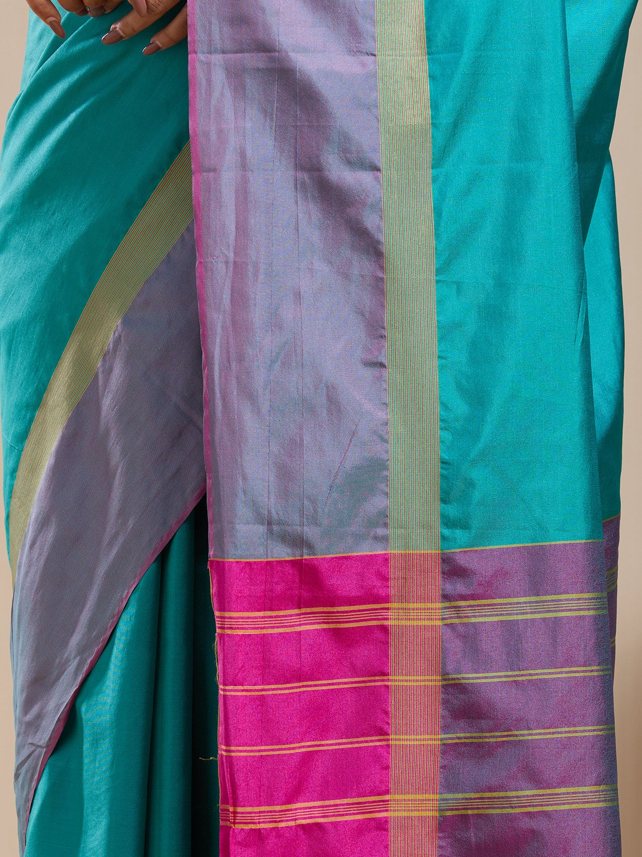 Vervee Couture Blue Colourblock Silk Blend Saree with Semi Stitched Blouse | EKA