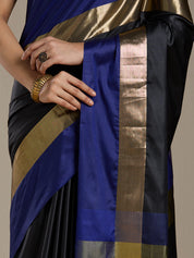 Vervee Couture Blue Black Silk Blend Saree with Zari Border | EKA