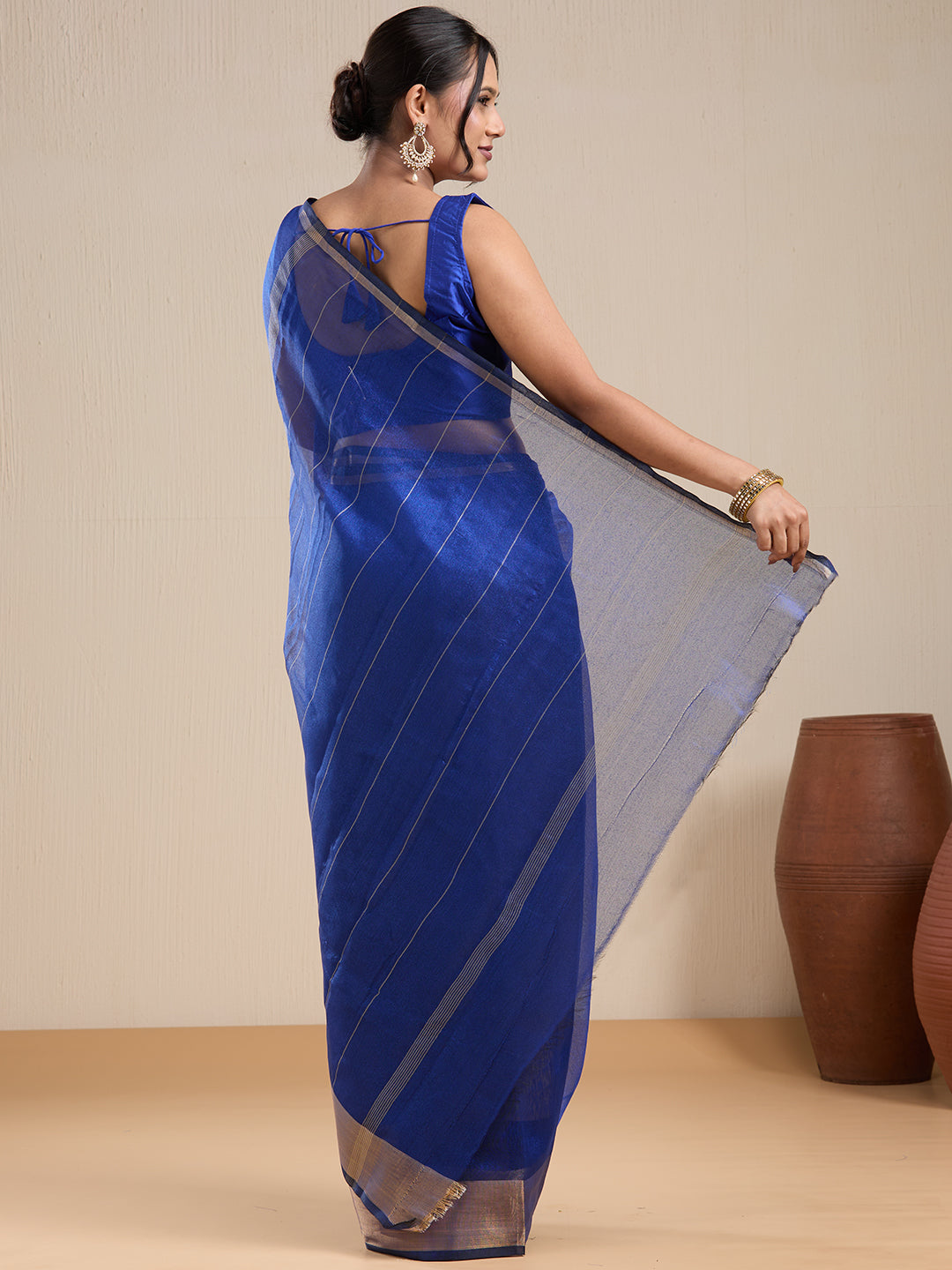 Vervee Couture Blue Silk Blend Saree with Semi Stitched Blouse | EKA