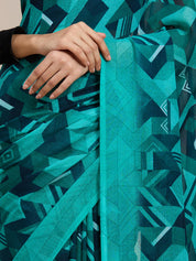 Vervee Couture Teal Printed Poly Georgette Saree | EKA