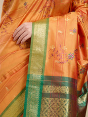 Vervee Couture Orange Silk Blend Saree with Green Zari Border | EKA
