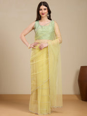 Vervee Couture Yellow Pure Net Saree with Embellished Detailing | EKA