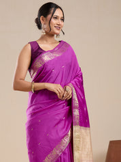 Vervee Couture Purple Silk Blend Saree with Zari Border and Semi Stitched Blouse | EKA