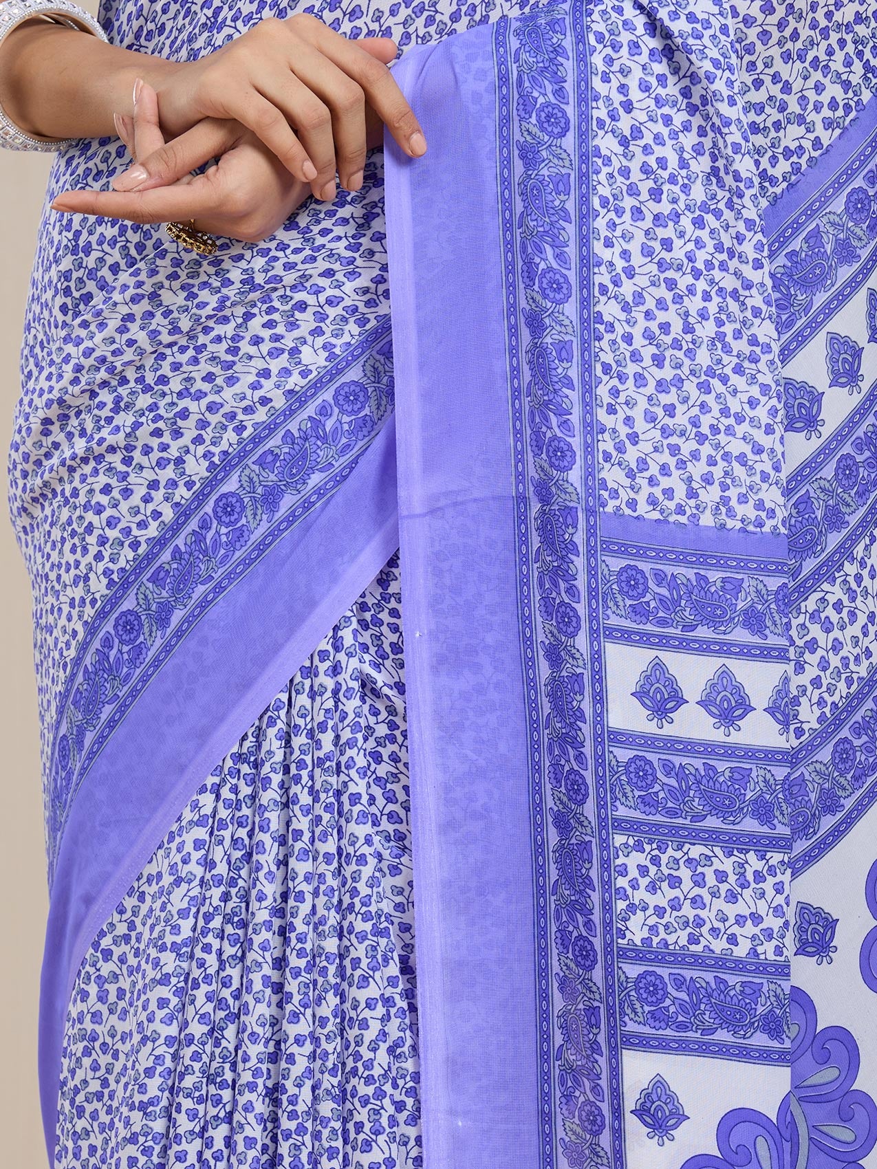 Vervee Couture Lavender White Floral Poly Georgette Saree | EKA