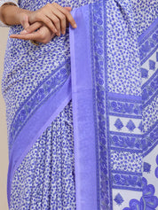 Vervee Couture Lavender White Floral Poly Georgette Saree | EKA