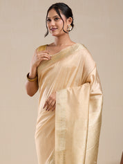 Vervee Couture Gold Silk Blend Saree with Zari Border and Semi Stitched Blouse | EKA