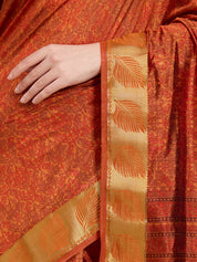 Vervee Couture Orange Silk Blend Saree with Zari Woven Design | EKA