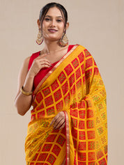 Vervee Couture Yellow Red Printed Poly Georgette Saree | EKA