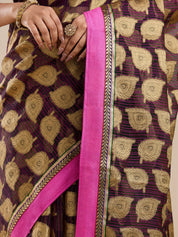 Vervee Couture Brown Woven Silk Blend Saree with Contrast Border and Semi Stitched Blouse | EKA