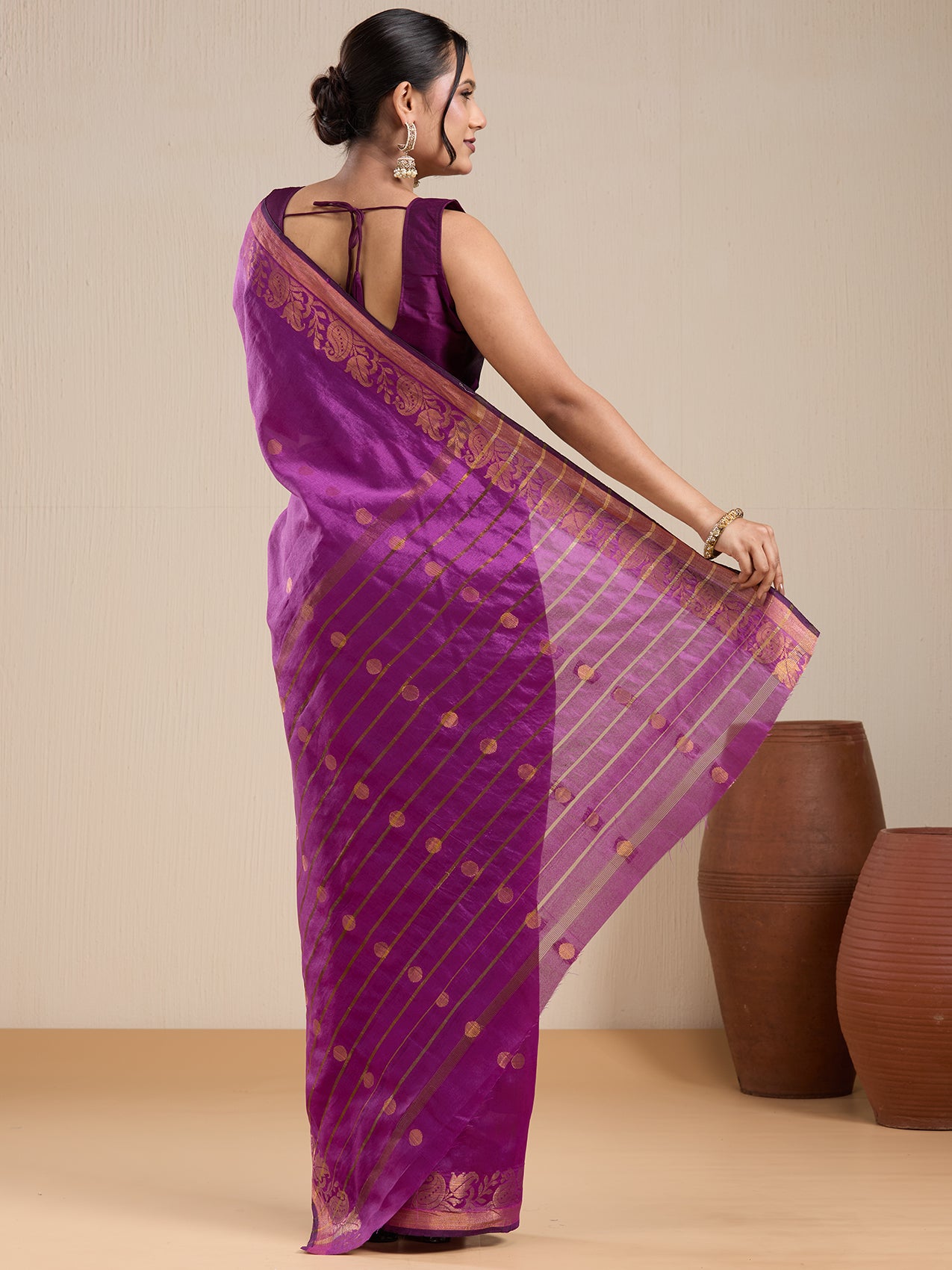 Vervee Couture Purple Silk Blend Saree with Zari Border and Semi Stitched Blouse | EKA