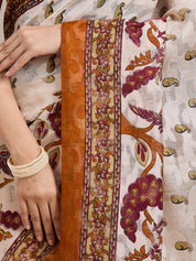 Vervee Couture Off White Silk Blend Saree with Zari Border and Semi Stitched Blouse | EKA