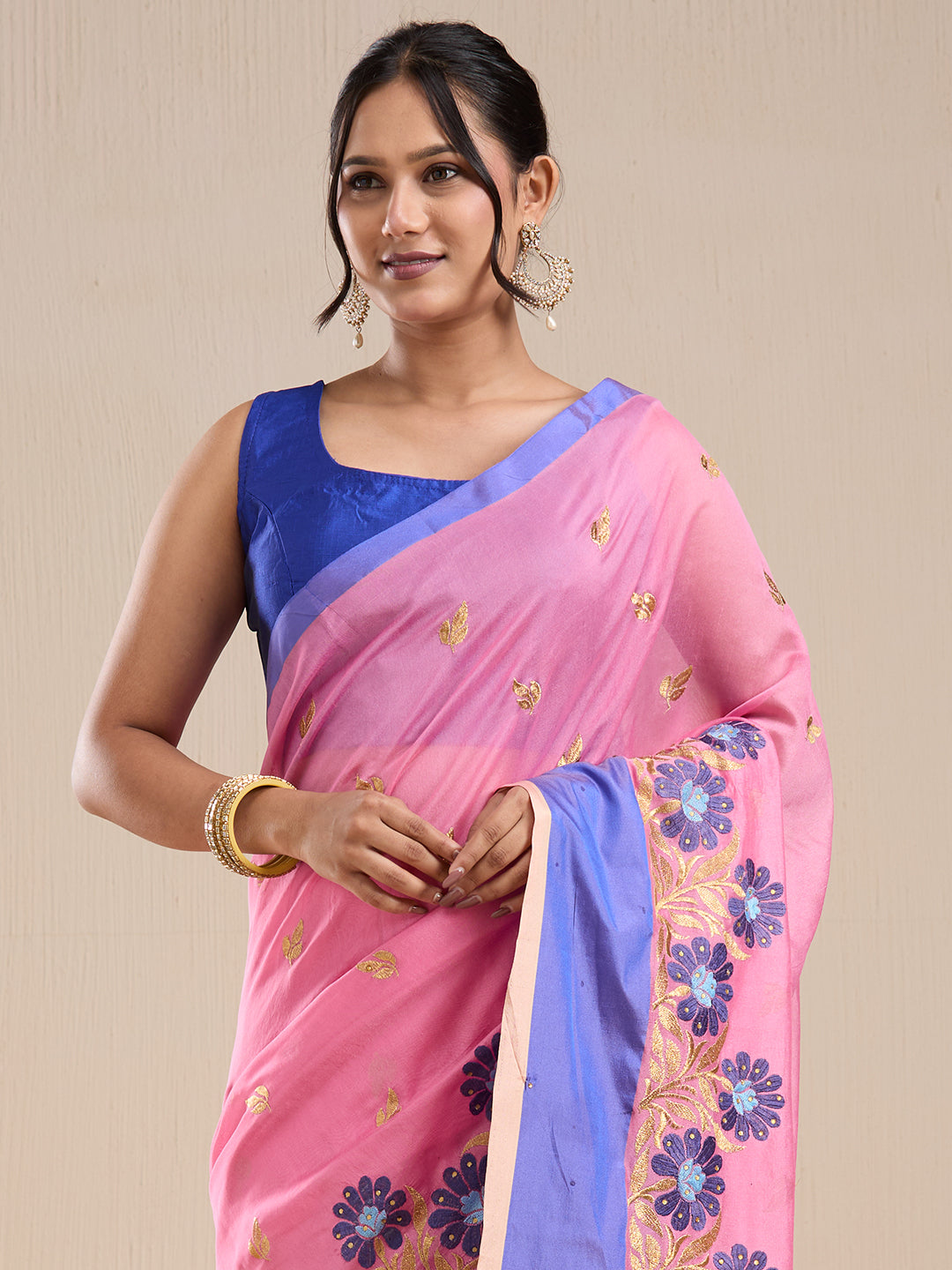 Vervee Couture Pink Silk Blend Saree with Semi Stitched Blouse | EKA