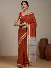 Vervee Couture Rust Grey Woven Silk Blend Saree with Semi Stitched Blouse | EKA