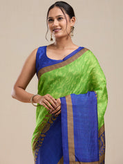 Vervee Couture Green Woven Poly Georgette Saree with Semi Stitched Blouse | EKA