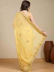 Vervee Couture Yellow Silk Blend Saree with Zari Embroidered Border | EKA