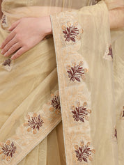 Vervee Couture Beige Silk Blend Saree with Zari Embroidered Motifs | EKA