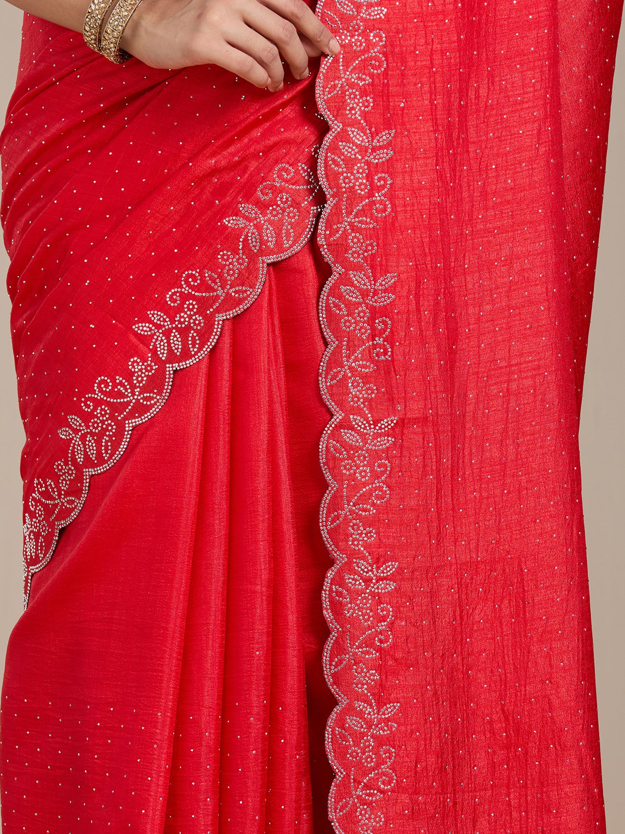 Vervee Couture Red Poly Georgette Embellished Saree | EKA